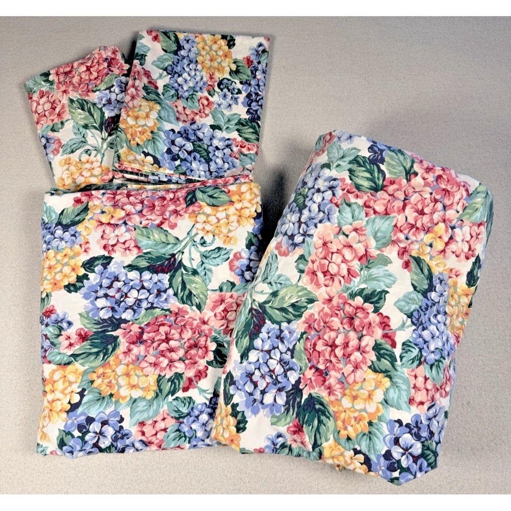VTG West Point Stevens Floral 4 piece Queen Sheet Set Hydrangea Percale RARE HTF